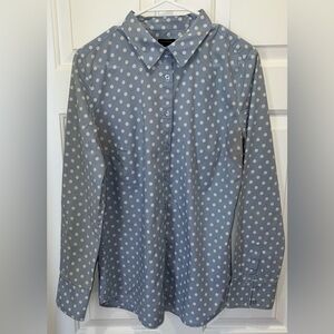 Ann Taylor Baby Blue and White Polka Dot Button Down Dress Shirt | 14